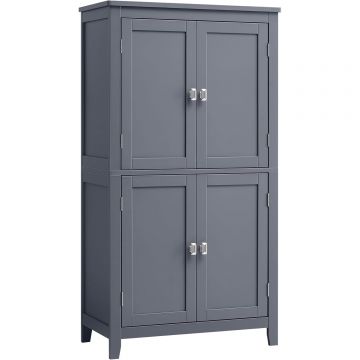 Dulap de baie, din MDF, cu 2 compartimente si 4 usi, rafturi reglabile, 30x60x110cm, gri inchis