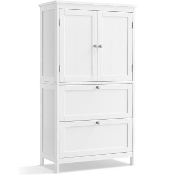 Dulap de baie, din MDF, cu 2 sertare si 2 usi, raft reglabil, 30x60x110cm, alb