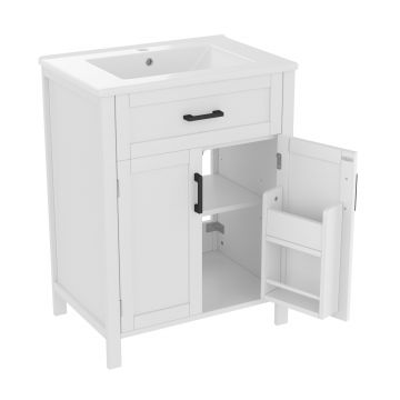 Dulap de baie independent cu chiuvetă, rafturi cu uși duble, sertare practice, rafturi ajustabile, 60x46x84,8 cm, Alb