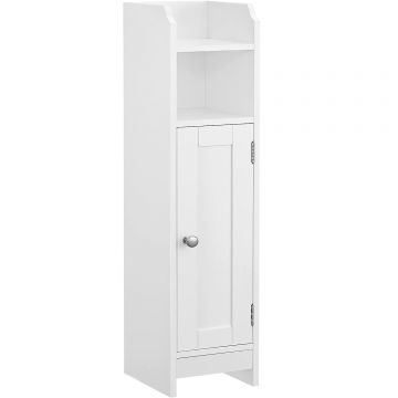 Dulap de baie, pentru spatii inguste, cu rafturi si usa, 18x20x80 cm, alb