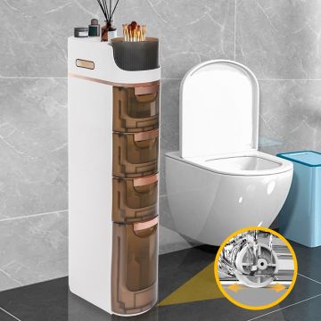 Dulap de Baie Slim Elindor® cu 4 Sertare si Spatiu Depozitare Superior Detasabil, Ideal pentru Baie, Bucatarie, Birou, Living, Spalatorii, Scoala, Organizator Multifunctional, 88.5 x 41 x 17 cm, Alb - Default Title