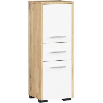 Dulap de baie tip baza, cu 2 usi si sertar, PAL 16 mm, 30x30x85 cm, stejar artisan si alb