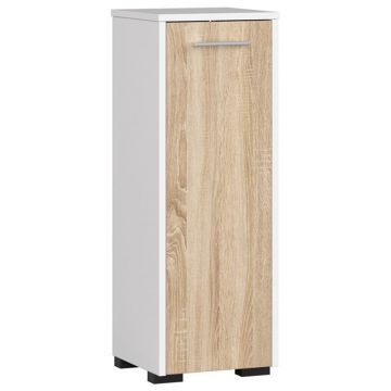 Dulap de baie tip baza, cu usa reversibila si raft interior, PAL 16 mm, 30x30x85 cm, alb si sonoma