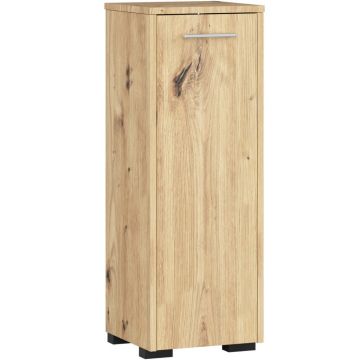 Dulap de baie tip baza, cu usa reversibila si raft interior, PAL 16 mm, 30x30x85 cm, stejar artisan