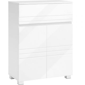 Dulap de depozitare de podea pentru baie, cu sertar si usa dubla, polita reglabila, 60x30x80cm, alb