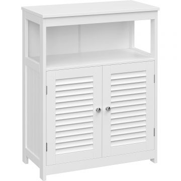 Dulap de depozitare de podea pentru baie, cu usi duble, 30x60x80cm, alb