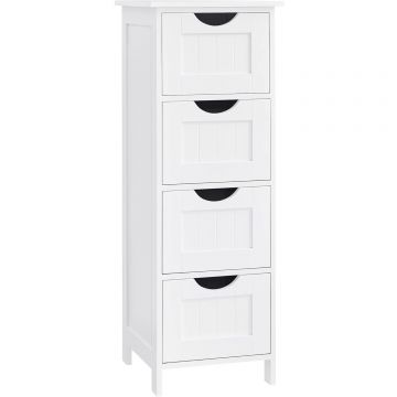 Dulap de depozitare de podea pentru baie, din lemn cu 4 sertare, 30x30x82cm, alb