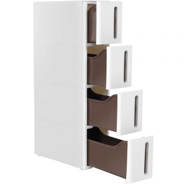 Dulap de depozitare pe roti, pentru bucatarie sau baie, din plastic, cu 4 nivele, 45x17x84cm, alb