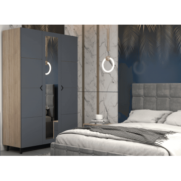 Dulap Design, 3 usi cu oglinda, Sonoma/Gri grafit