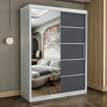 Dulap dressing Atlantic 2 usi cu oglinda, 150 cm, Alb/Gri