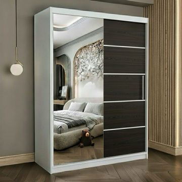 Dulap dressing Atlantic 2 usi cu oglinda, 150 cm, Alb/Wenge