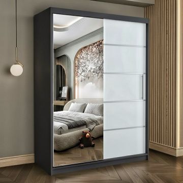 Dulap dressing Atlantic 2 usi cu oglinda, 150 cm, Gri/Alb