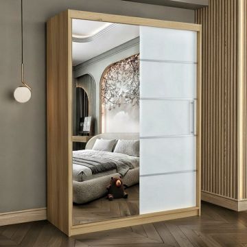 Dulap dressing Atlantic 2 usi cu oglinda, 150 cm, Sonoma/Alb