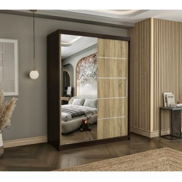 Dulap dressing Atlantic 2 usi cu oglinda, 150 cm, Wenge/Sonoma