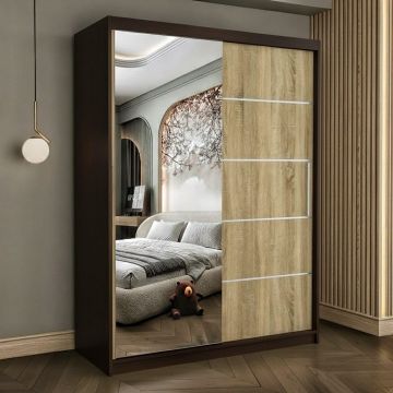 Dulap dressing Atlantic 2 usi cu oglinda, 150 cm, Wenge/Sonoma