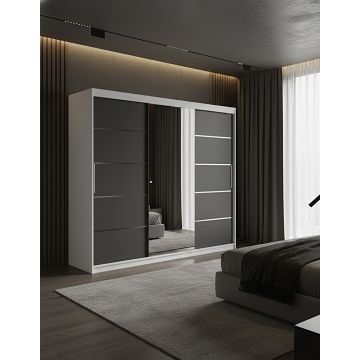 Dulap dressing Atlantic 3 usi, 250 cm, Alb/Gri