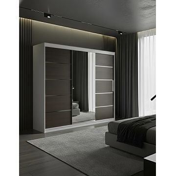 Dulap dressing Atlantic 3 usi, 250 cm, Alb/Wenge