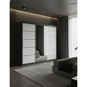 Dulap dressing Atlantic 3 usi, 250 cm, Gri/Alb