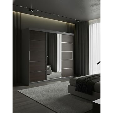 Dulap dressing Atlantic 3 usi, 250 cm, Gri/Wenge