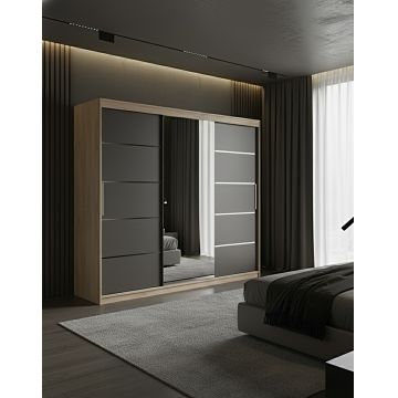 Dulap dressing Atlantic 3 usi, 250 cm, Sonoma/Gri