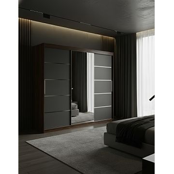 Dulap dressing Atlantic 3 usi, 250 cm, Wenge/Gri