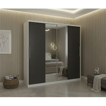 Dulap dressing Londra 2 usi cu oglinda, 200 cm, Alb/Gri
