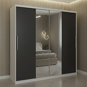 Dulap dressing Londra 2 usi cu oglinda, 200 cm, Alb/Gri