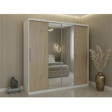 Dulap dressing Londra 2 usi cu oglinda, 200 cm, Alb/Sonoma