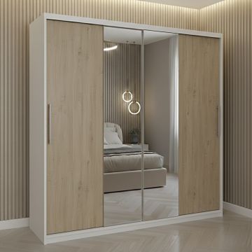 Dulap dressing Londra 2 usi cu oglinda, 200 cm, Alb/Sonoma