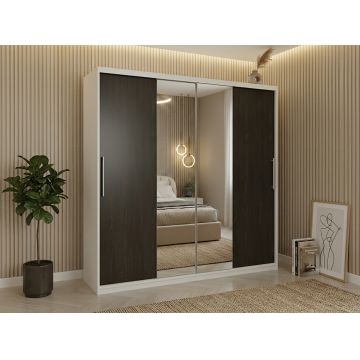 Dulap dressing Londra 2 usi cu oglinda, 200 cm, Alb/Wenge
