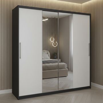 Dulap dressing Londra 2 usi cu oglinda, 200 cm, Gri/Alb