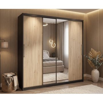 Dulap dressing Londra 2 usi cu oglinda, 200 cm, Gri/Sonoma