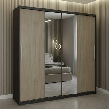 Dulap dressing Londra 2 usi cu oglinda, 200 cm, Gri/Sonoma