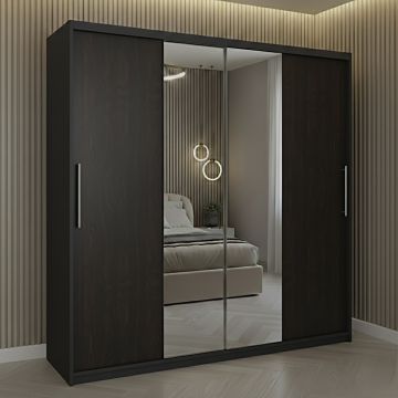 Dulap dressing Londra 2 usi cu oglinda, 200 cm, Gri/Wenge