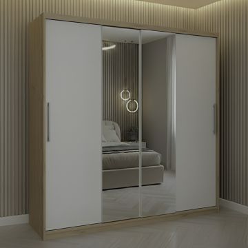 Dulap dressing Londra 2 usi cu oglinda, 200 cm, Sonoma/Alb