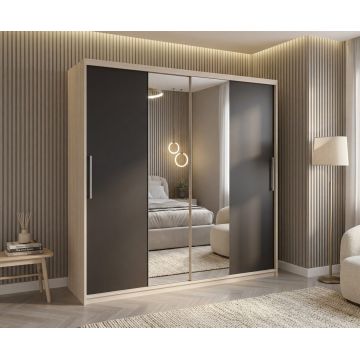 Dulap dressing Londra 2 usi cu oglinda, 200 cm, Sonoma/Gri