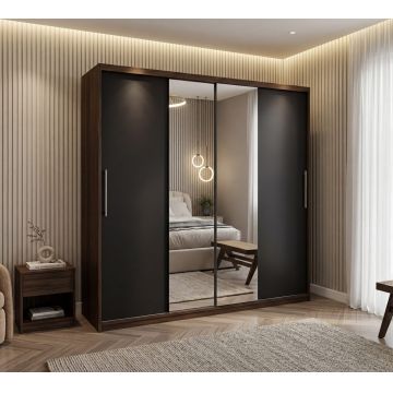 Dulap dressing Londra 2 usi cu oglinda, 200 cm, Wenge/Gri