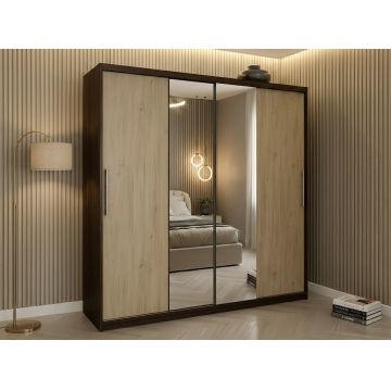 Dulap dressing Londra 2 usi cu oglinda, 200 cm, Wenge/Sonoma