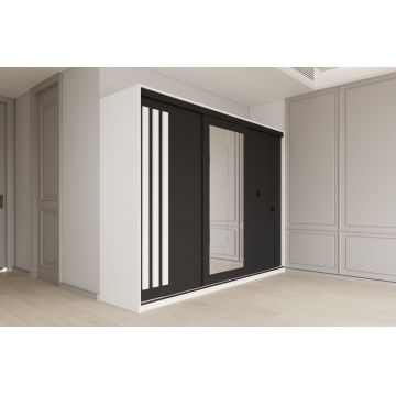 Dulap dressing Paris 3 usi cu oglinda, 200 cm, Alb/Gri antracit