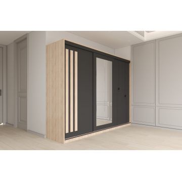 Dulap dressing Paris 3 usi cu oglinda, 200 cm, Sonoma/Gri antracit