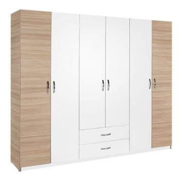 Dulap haine cu 6 usi si sertare Dormie Alb 206x52x213 cm