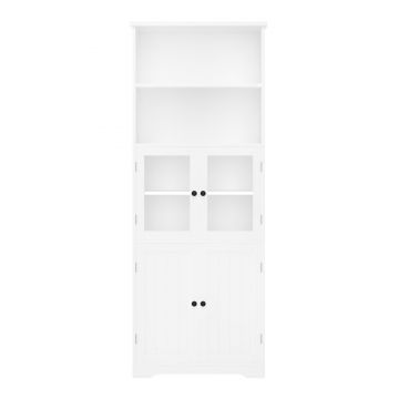 Dulap înalt pentru baie cu spațiu de depozitare, ușă de dulap din sticlă, rafturi ajustabile, 57,4x28,4x162,5 cm, Alb