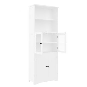 Dulap înalt pentru baie cu spațiu de depozitare, ușă de dulap din sticlă, rafturi ajustabile, 57,4x28,4x162,5 cm, Alb
