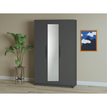 Dulap Iris 3 usi cu oglinda, 120 cm, Gri antracit