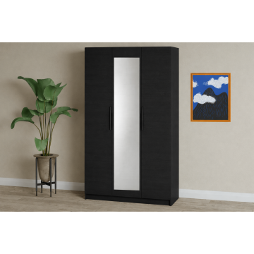 Dulap Iris 3 usi cu oglinda, 120 cm, Lemn negru