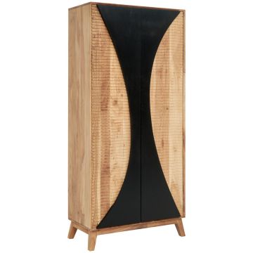 Dulap Multifuncțional, 80/185/42 cm, negru, culoare lemn acacia