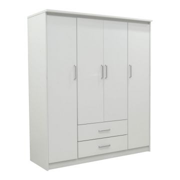 Dulap Olympus cu 4 usi si sertare, Alb, 159x57x183 cm