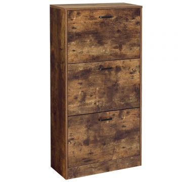 Dulap pantofi cu 3 usi rabatabile, din lemn, pentru 12-18 perechi, 60x24x120cm, maro rustic