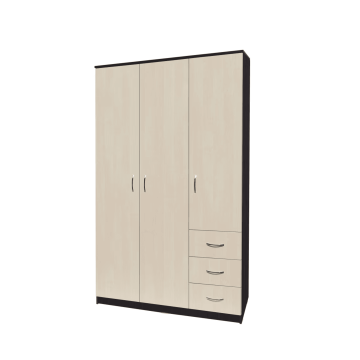 Dulap Vega, 3 usi/3 sertare, Wenge/Mesteacan