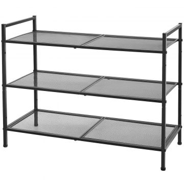 Etajera pantofi 3 niveluri, metalica, suprapozabila, 68x30x53 cm, negru